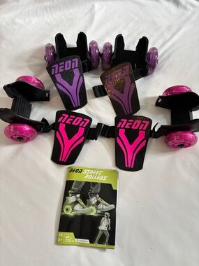 NEON Pink & Purple Strap-On Street Rollers (2 pairs)